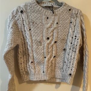 Zara Light Gray Eyelet Cable Knit Sweater